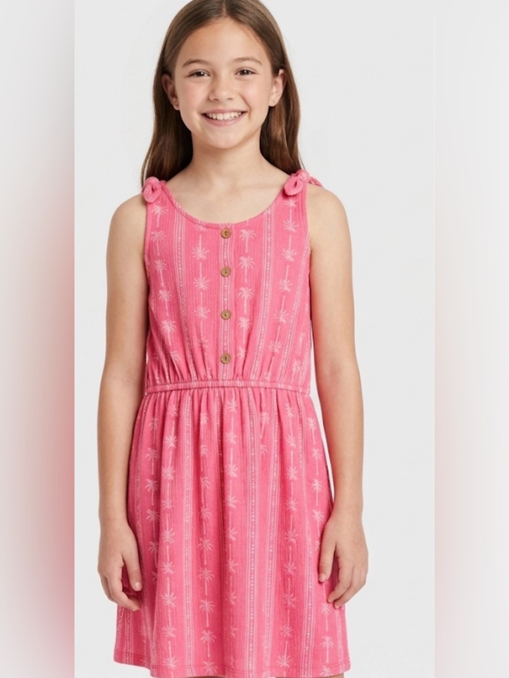 Carter's Pink Tropical Palm Tie-Shoulder Casual Dress